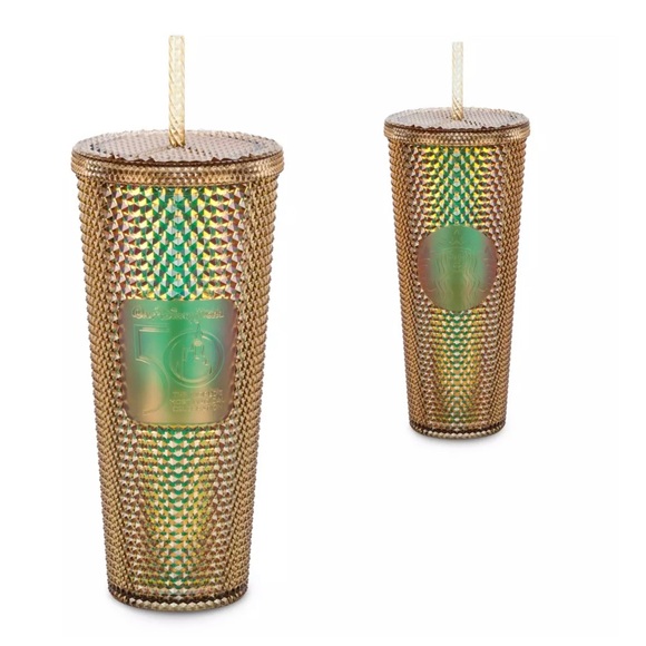 Walt Disney World 50th Anniversary Geometric Starbucks Tumbler with Straw – Gold - Picture 1 of 12